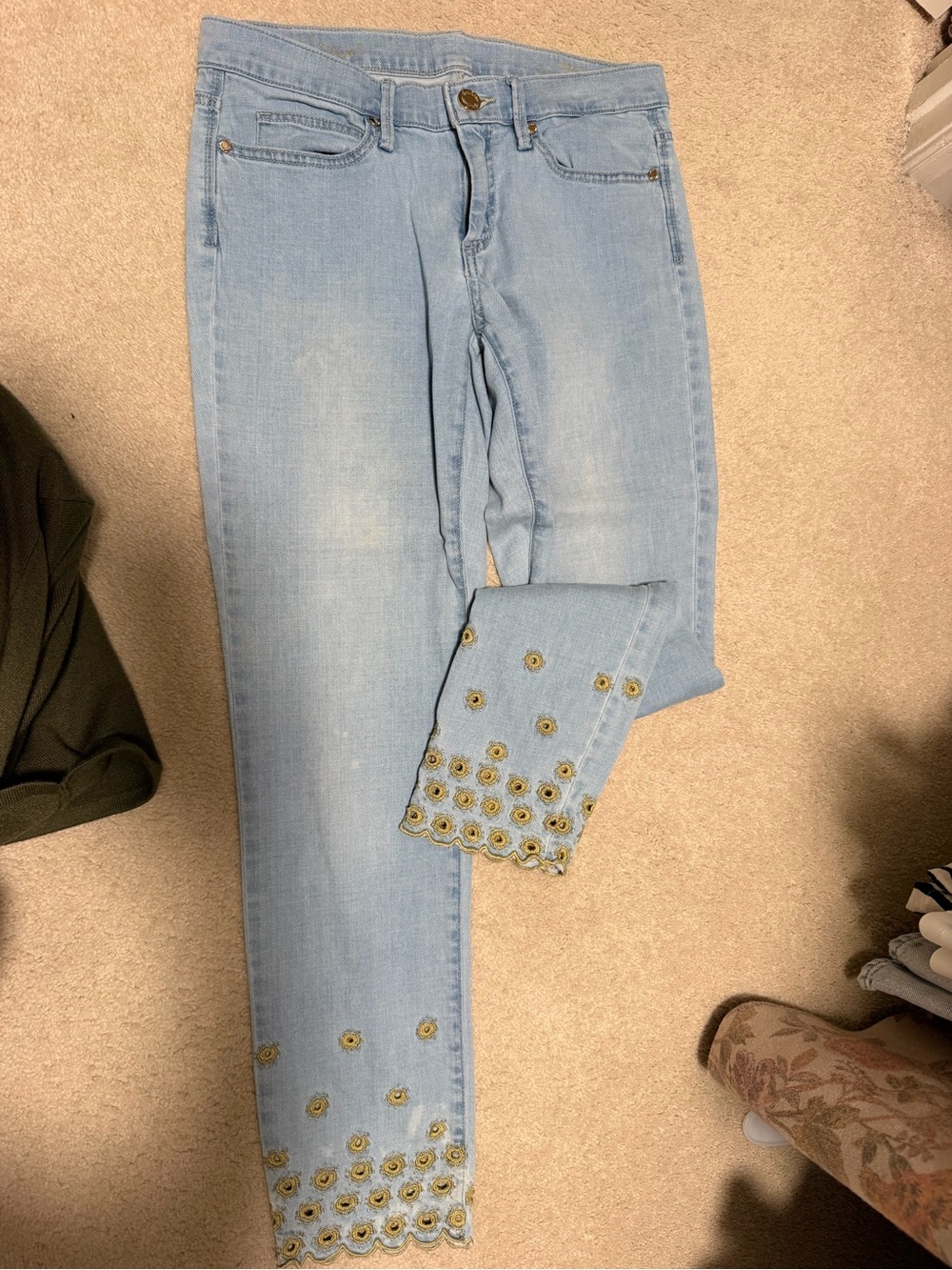 Lilly Pulitzer Light Blue Ankle Jeans with Eyelet Sunflower Trim